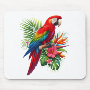 Rode ara tropische bloemen muismat