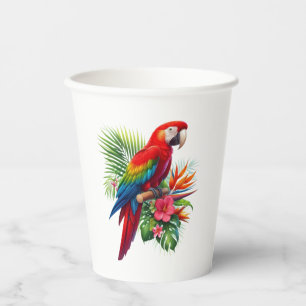 Rode ara tropische bloemen papieren bekers