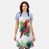 Rode ara tropische bloemen schort (Gedragen)