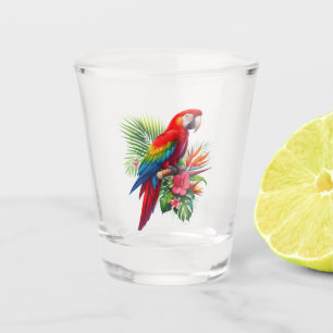 Rode ara tropische bloemen shot glas
