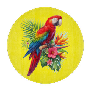 Rode ara tropische bloemen snijplank