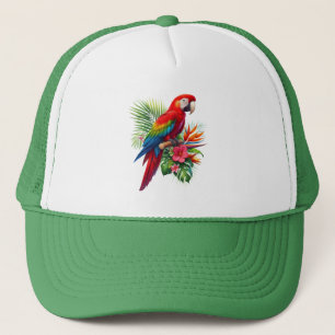 Rode ara tropische bloemen trucker pet