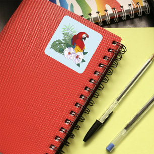 Rode ara tropische vogel bloempapegaai vierkante sticker