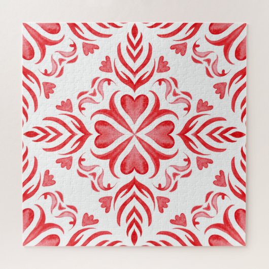 Rode arabesque waterverf: sierpatroon. legpuzzel (Horizontaal)
