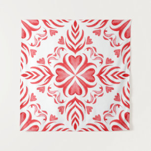 Rode arabesque waterverf: sierpatroon. wandkleed