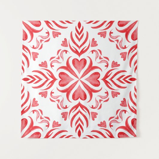 Rode arabesque waterverf: sierpatroon. wandkleed (Voorkant)