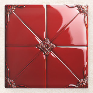 Rode Art Deco Glazen Onderzetter