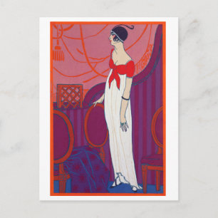 Rode Art Deco mode tekening door George Barbier Briefkaart