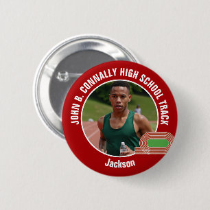 Rode Atletiekfoto Middelbare Scholier Atleet Ronde Button 5,7 Cm