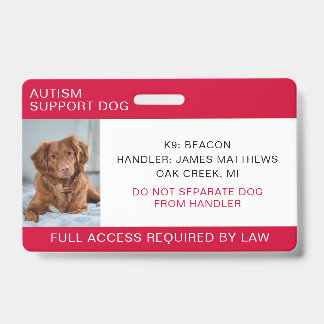 Rode Autismehulp Hond Foto Badge