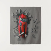 Rode auto door de muur kruipt wandkleed (Voorkant)