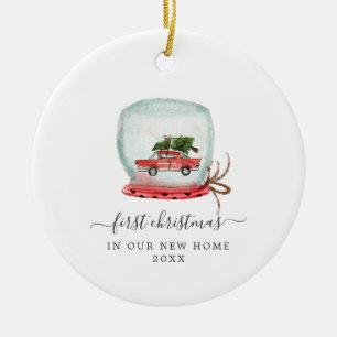 Rode Auto Eerste Kerstmis Nieuwe Thuis Keramisch Ornament