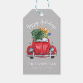 Rode auto en kerstboom cadeaulabel (Voorkant)