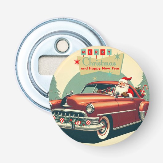  rode auto & kerstman button flesopener (Voorkant)