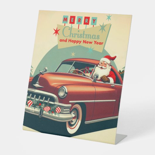  rode auto & kerstman reclamebord met voetstuk (Voorkant)