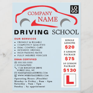 Rode auto Logo, Rijschool, Instructeur Advert Flyer