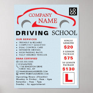Rode auto Logo, Rijschool, Instructeur Advert Poster