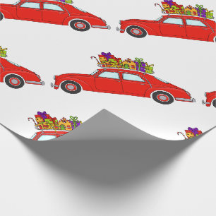 Rode auto met kerstcadeaupapier cadeaupapier