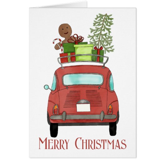 Rode auto met kerstcadeaus (Voorkant)