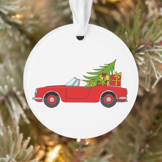 Rode auto met kerstcadeaus ornament (Boom)