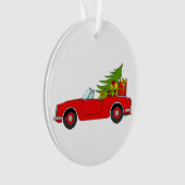 Rode auto met kerstcadeaus ornament (voorkant)