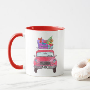 Rode auto met kerstcadeaus Waterverf Mok