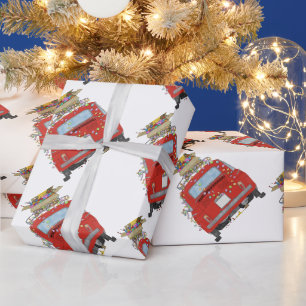 Rode auto met kerstcadeautjes Verpakkingspapier Cadeaupapier