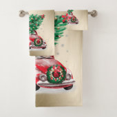 Rode Auto Pine Tree Cadeaus Kerst ,Sneeuwvlokken Bad Handdoek (Insitu)