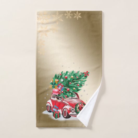 Rode Auto Pine Tree Cadeaus Kerst ,Sneeuwvlokken Bad Handdoek (Handdoek)