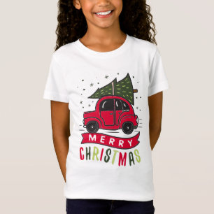 Rode Auto Prettige Kerstboom Kleurrijk Grappig T-shirt