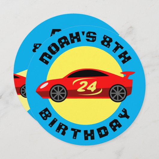 Rode auto race auto kind verjaardagsfeestje uitnod kaart (Voorkant / Achterkant)