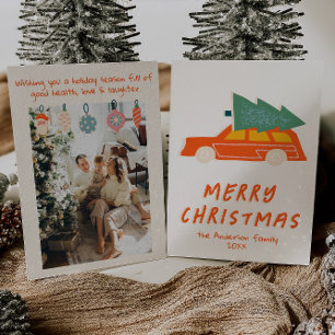  rode auto truck funky Abstracte kerst Feestdagenkaart
