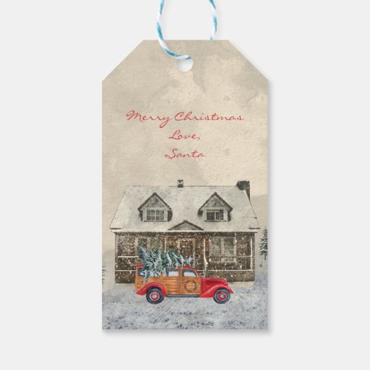 Rode auto van uw kind van de Kerstman Cadeaulabel (Achterkant)