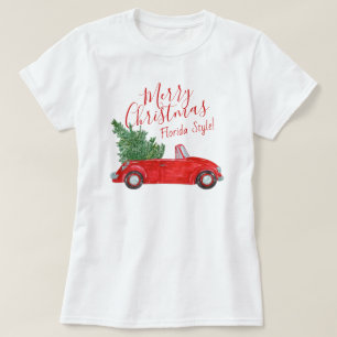  rode auto vrolijk #Christmas #Florida stijl T-shirt