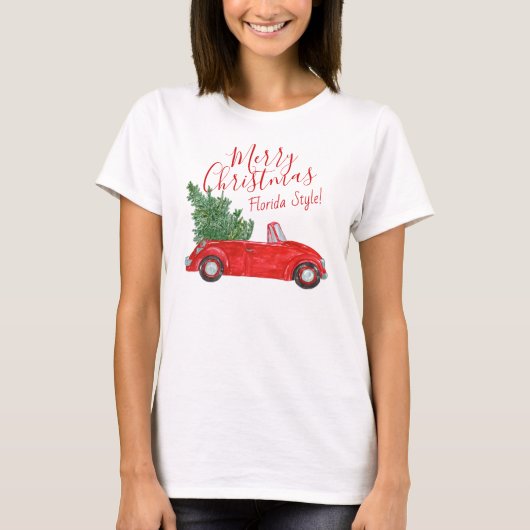  rode auto vrolijk #Christmas #Florida stijl T-shirt (Voorkant)