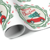 rode auto vrolijk kerstfeest cadeaupapier (Rol Hoek)