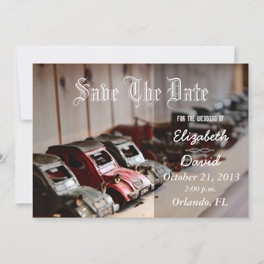 rode auto's Sla de datum op Save The Date (Voorkant)
