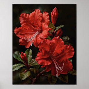 Rode Azalea Bloemen Kunstprint Poster