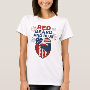 Rode baard en blauw grappig patriottisch T-shirt
