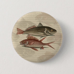 Rode Baars Visser Kunst Ronde Button 5,7 Cm