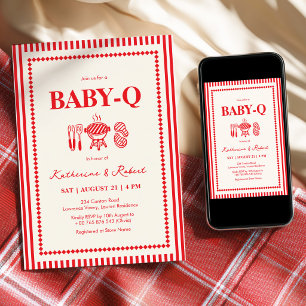 Rode Baby-Q BBQ Baby Shower Kaart