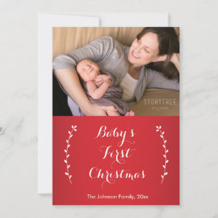 Rode Baby's Eerste Kerstdag Fotokaarten Feestdagenkaart