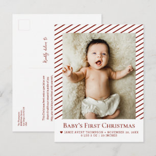 Rode Baby's Eerste Kerstmis Aangepaste Foto Geboor Briefkaart