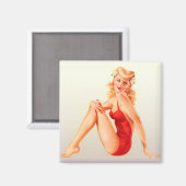 Rode badpak Blond Vixen Pinup Magneet (Voorkant / Achterkant)