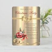 Rode bal, boog, gouden kerstfeest kaart (Staand voorkant)