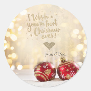 Rode ballen ik wens je het beste kerstfeest ooit ronde sticker
