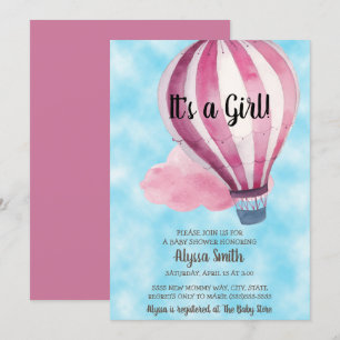 Rode ballon blauwe lucht babymeisje babyshower kaart