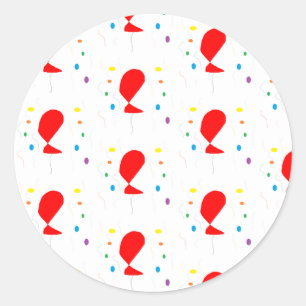 Rode ballonnen met een kleurrijk confetti-patroon ronde sticker