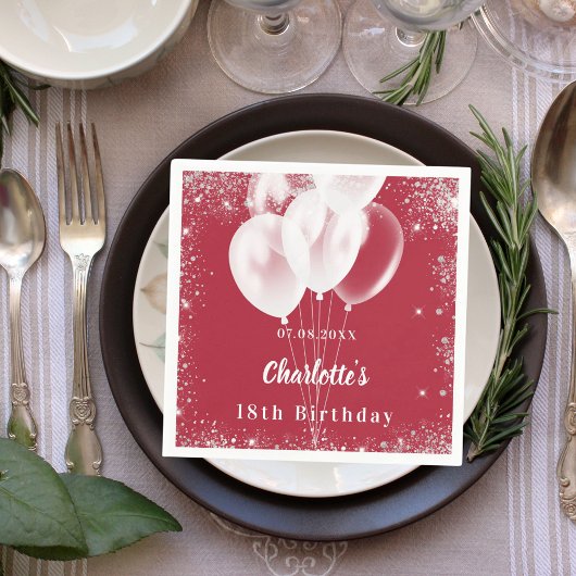 Rode ballonnen witte verjaardag servet