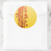 Rode bamboe met bladeren op geel ronde sticker (Tas)